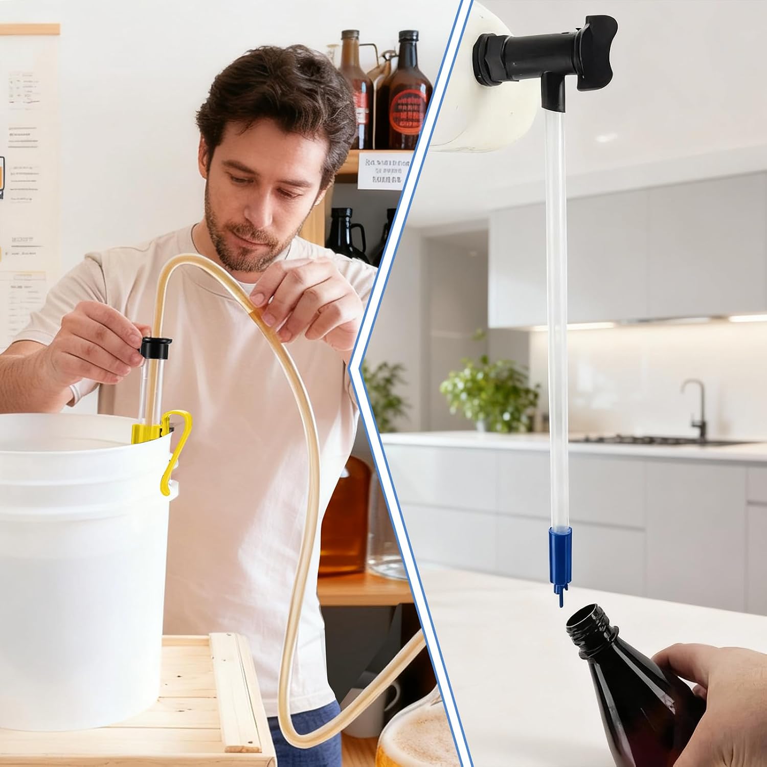 14” Auto Siphon with 12.9” Bottle Wand & 5.5FT Food-Grade Silicone | Beer Wine Siphon Pump fit Liquid Transfer