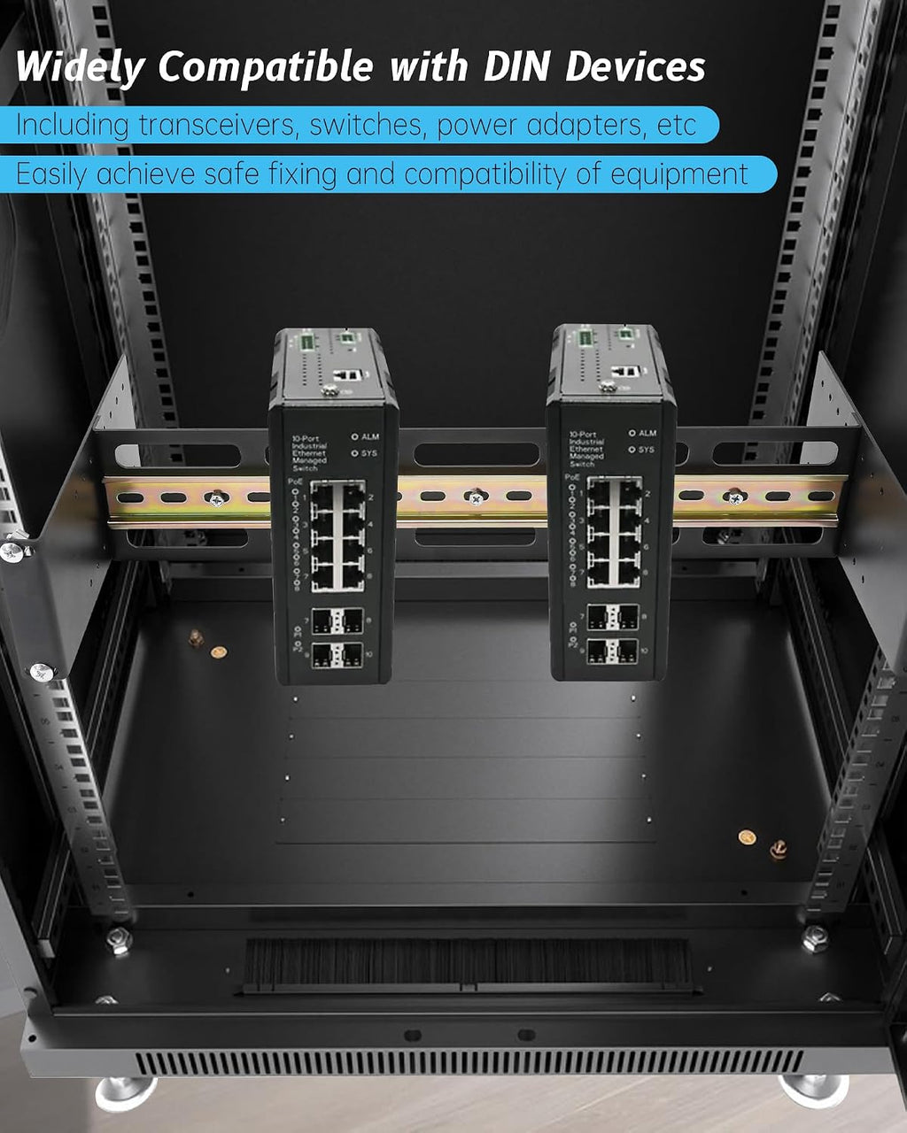 19 Inch Rack Mount DIN Rail Kit, Depth Adjustable Rackmount Din Rail