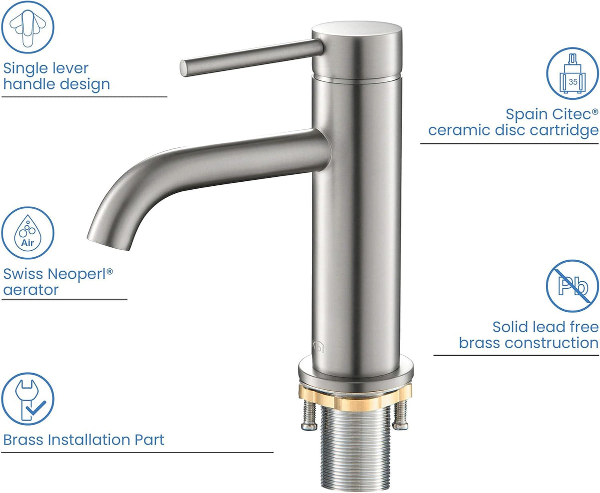 Circular Single Handle Bathroom Vanity Sink Faucet with Pop Up Drain | Solid Brass Lavatory Faucet with Water Supply