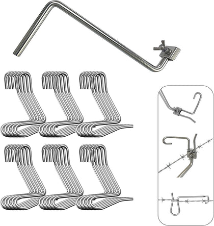 Fence Stretcher Tool Kit - 30-Pack 1/4" Wire Tightener Clips + Heavy-Duty Handle for Barbed Wire, Chain Link & Farm