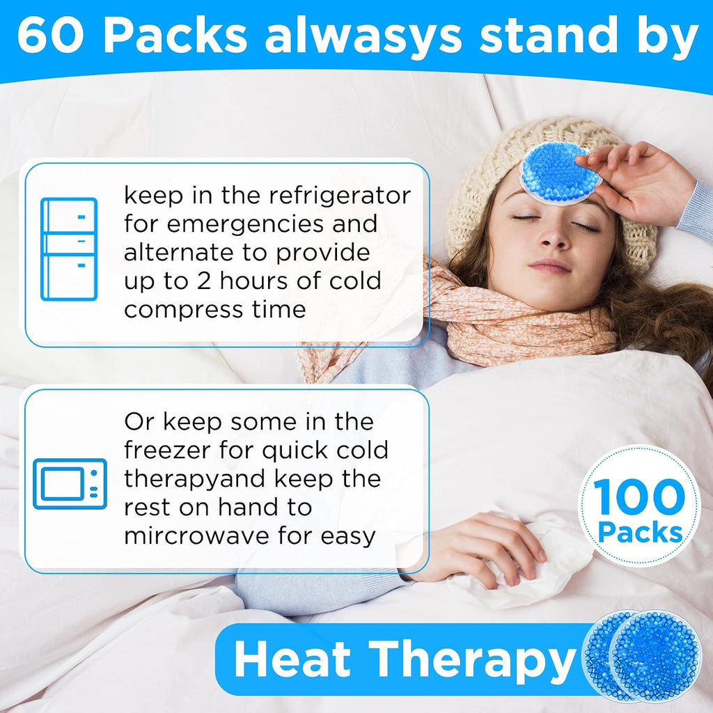 100 Pcs Round Ice Packs Reusable Small Gel Cold Packs Bulk,Blue
