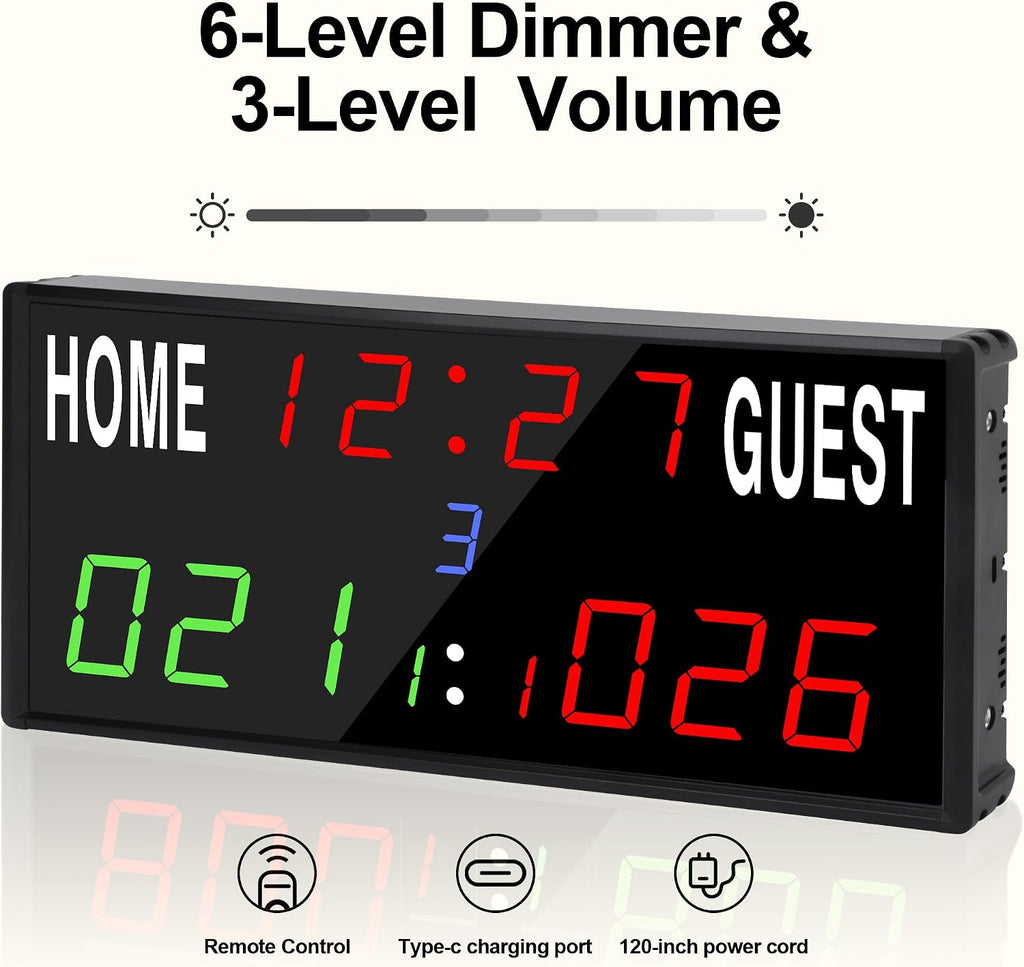 LED Electronic Scoreboard Digital Score Keeper with Remote/Timer/Shot Clock | Basketball Scoreboard with 40-Foot