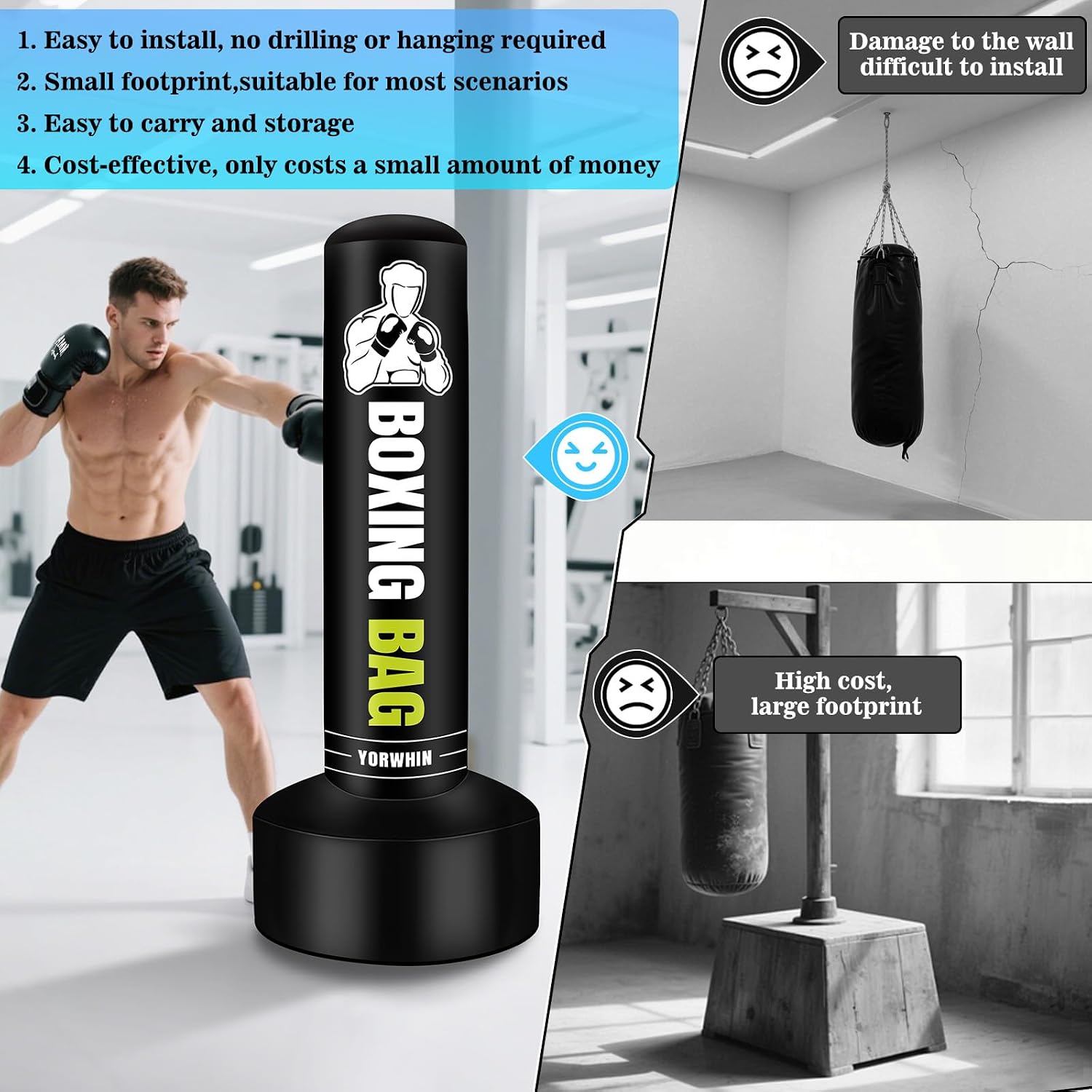 Heavy Freestanding Punching Bag for Adults, 70'' Standing Punching Bag