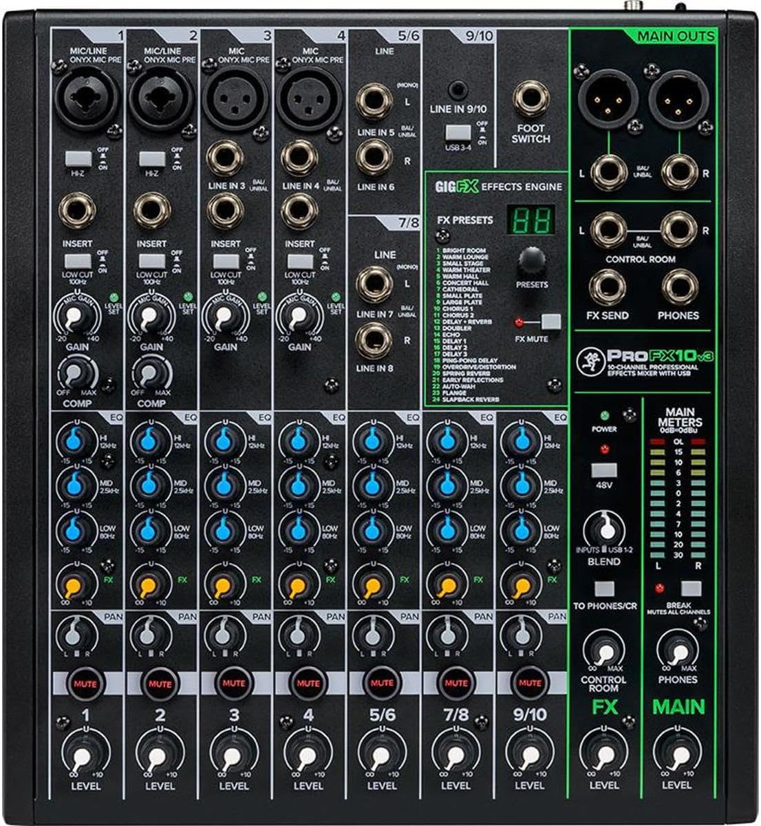ProFX10v3 10-Channel Professional Analog Mixer with USB, Onyx Mic Preamps and GigFX Effects Engine | Includes Pro