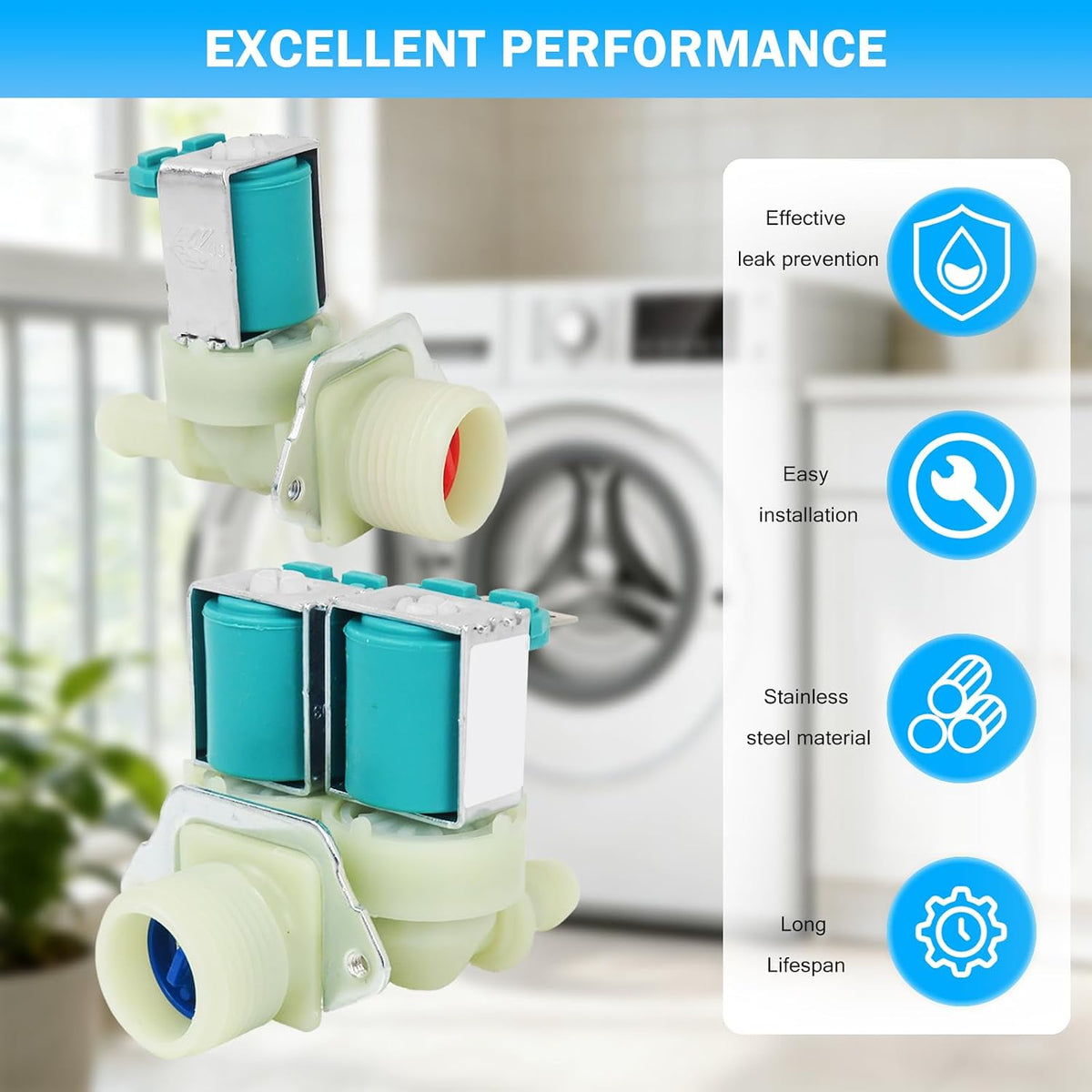 Washer Cold and Hot Side Water Inlet Valve Kit Compatible with Samsung models WF50A8800AV/US-00 WF50R8500AV/US-00 WF50R8500AV/US-01 WF50R8500AW/US-00