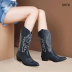 Navy Blue Cowboy Cowgirl Western Boots for Women Mid Calf