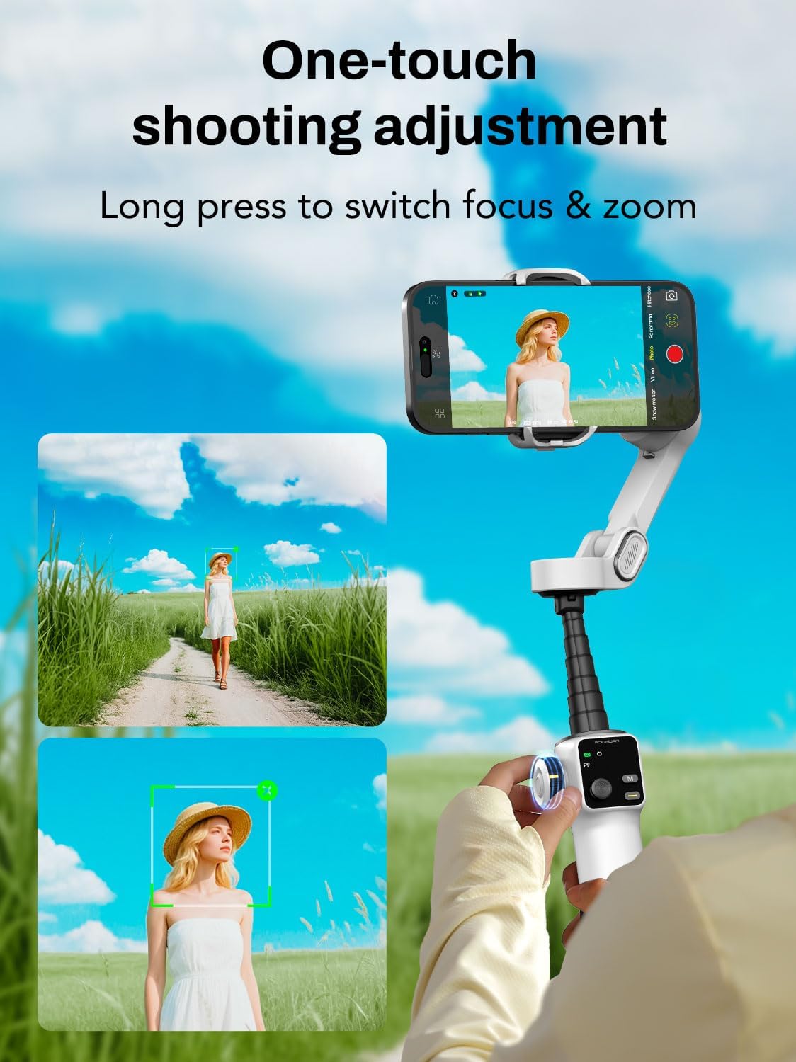 Gimbal Stabilizer for iPhone & Android, 3-Axis Phone Gimbal with OLED Screen, 7.8" Extendable Rod, Face & Gesture