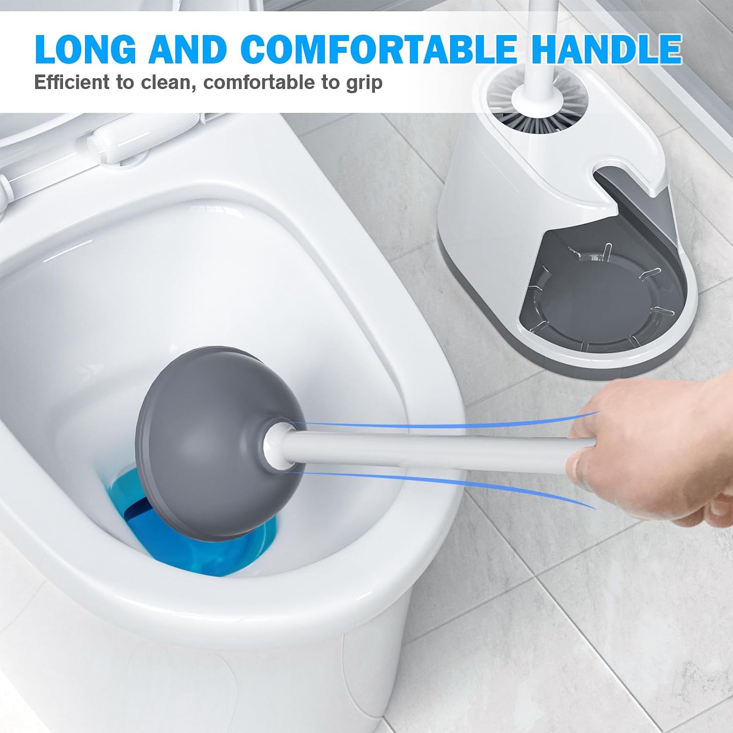 Toilet Plunger and Brush Set, Silicone Bowl Brush and Heavy Duty Toilet Plunger with Ventilated Holder, 2-in-1 Toilet