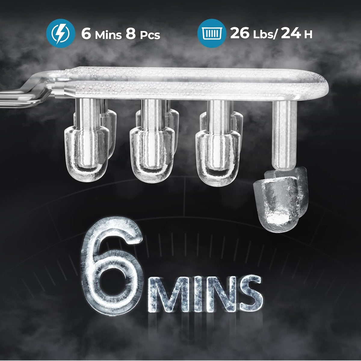 Countertop Ice Maker Machine, 26Lbs/Day Fastest 6‑Min Ice