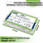 Star Washers Internal Tooth Lock Washers Assortment (M2.5-M12) 500Pcs