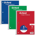 1-Subject Notebooks, School Journal, 8 x 10-1/2 Inch, Wide Rule Paper, 70 Sheets, 3-Hole Punch, 3 Pack, Red, Blue