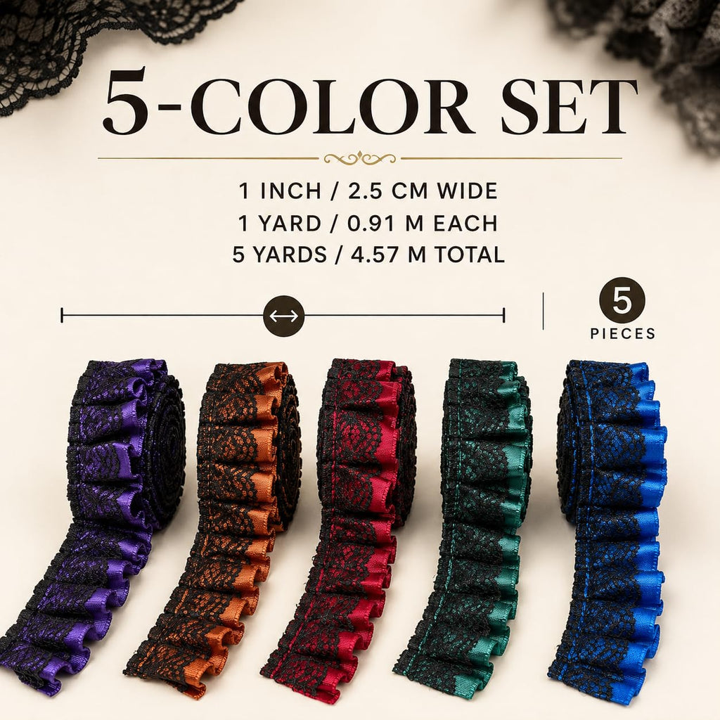 Ruffle Trim Lace 1inch*1yard 5Color Double Layer Trim