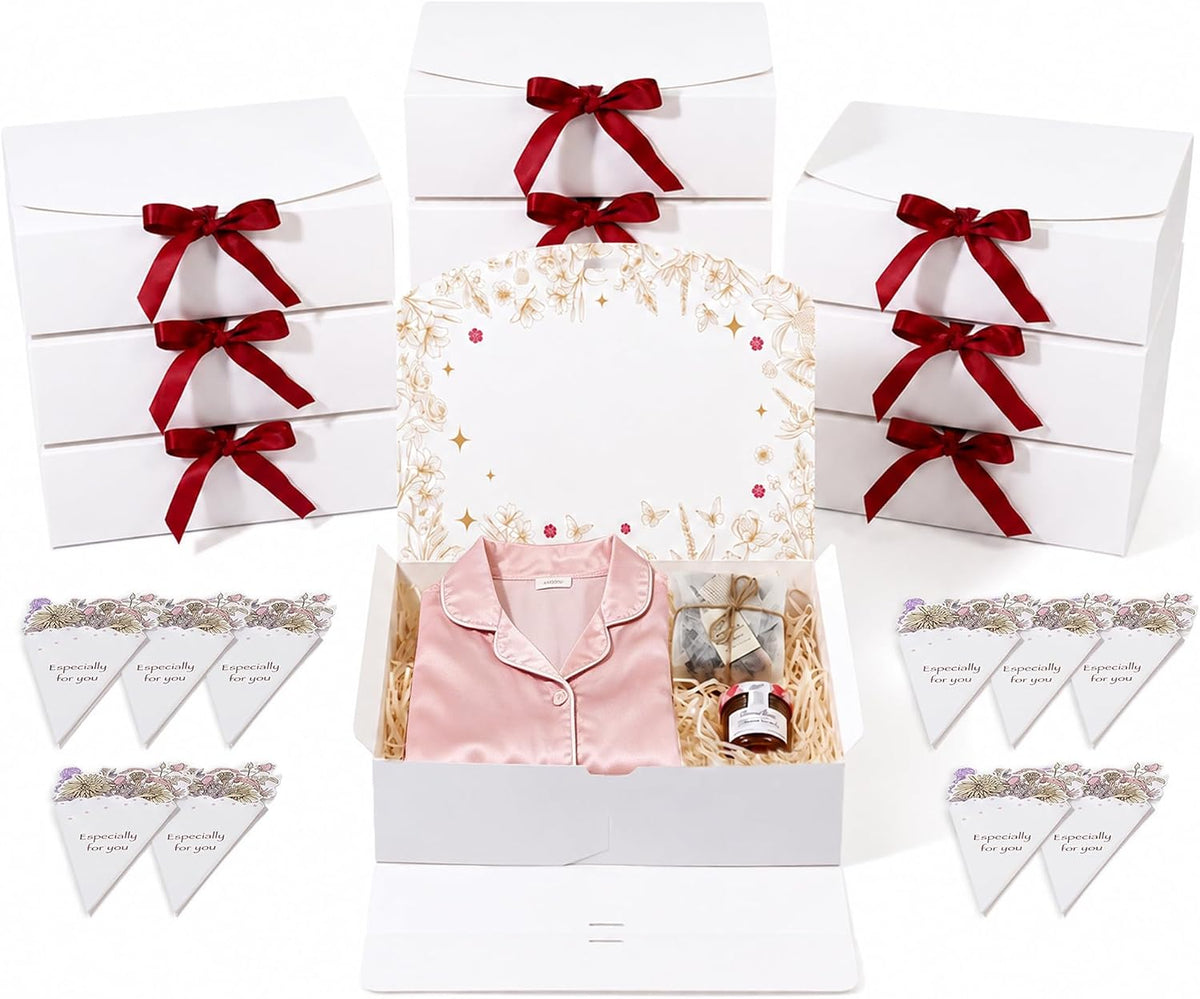 White Gift Boxes with Lids and Ribbon, 10 Pack, 10.6x7.8x3.1 Inch