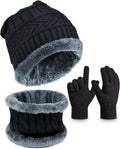 Kids Winter Hat Gloves Scarf Set, Knitted Toddler Beanie Cap, Mitten Gloves, and Neck Warmer for Boys Girls Aged 5-12
