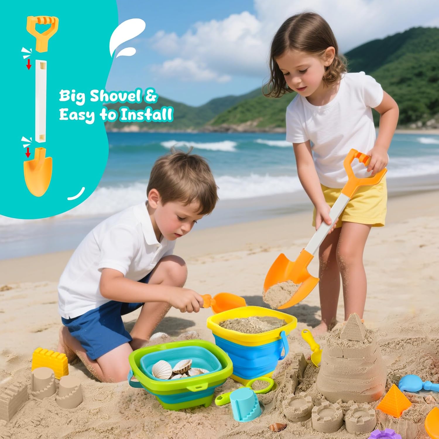 Collapsible Beach Toys for Kids Ages 4-8, Sand Toys for Toddlers Ages 3-4-8, Beach Toy Set with Collapsible Beach
