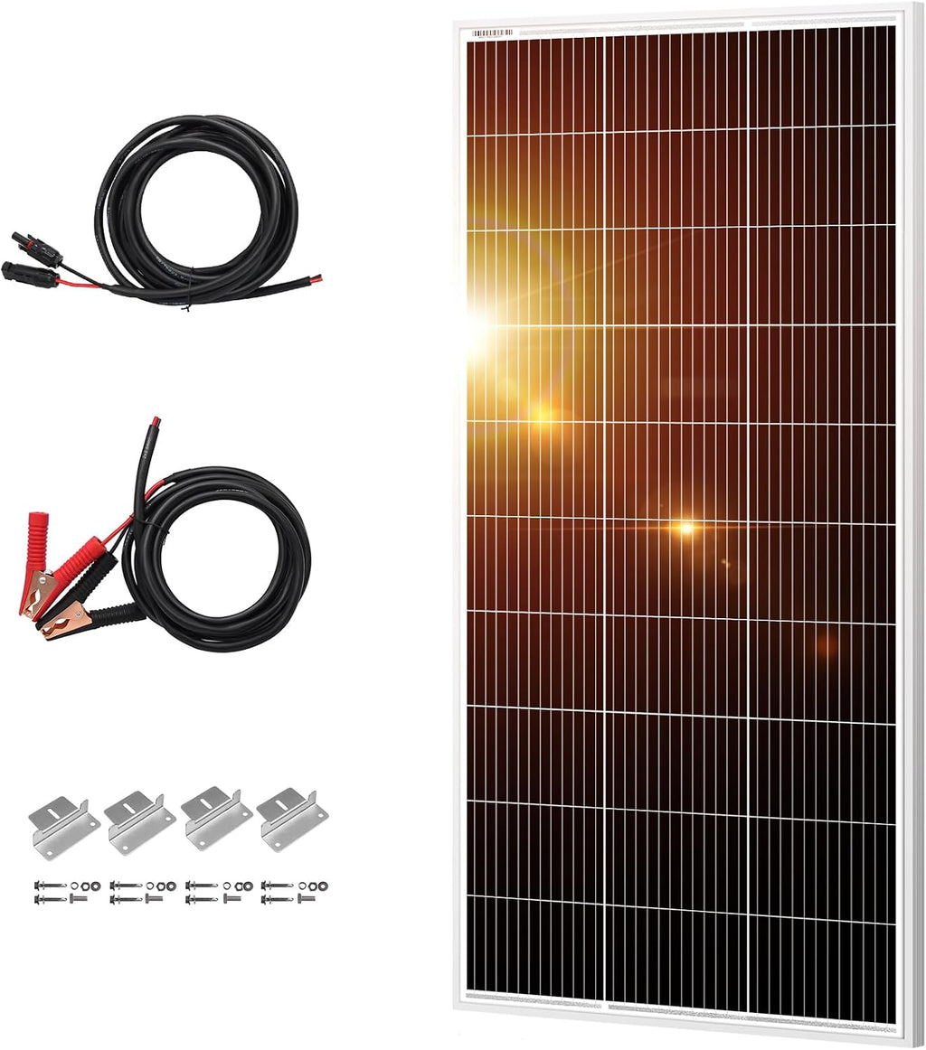 200W 18V Solar Panel Kit for 12V Systems, Brackets, 5 m Cable | Includes aluminum-frame panel, mounting brackets
