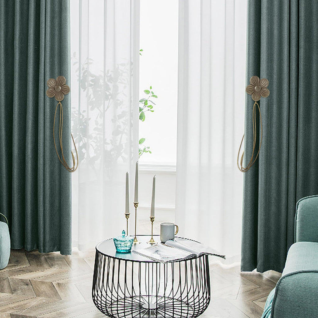 Magnetic Curtain Tiebacks, Flower Vintage Curtain Holdbacks, Coffee