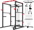 Power Rack, Multi-Function Squat Rack with LAT Pull Down, Power Cage with Pulley System, Strength Training Home Gym