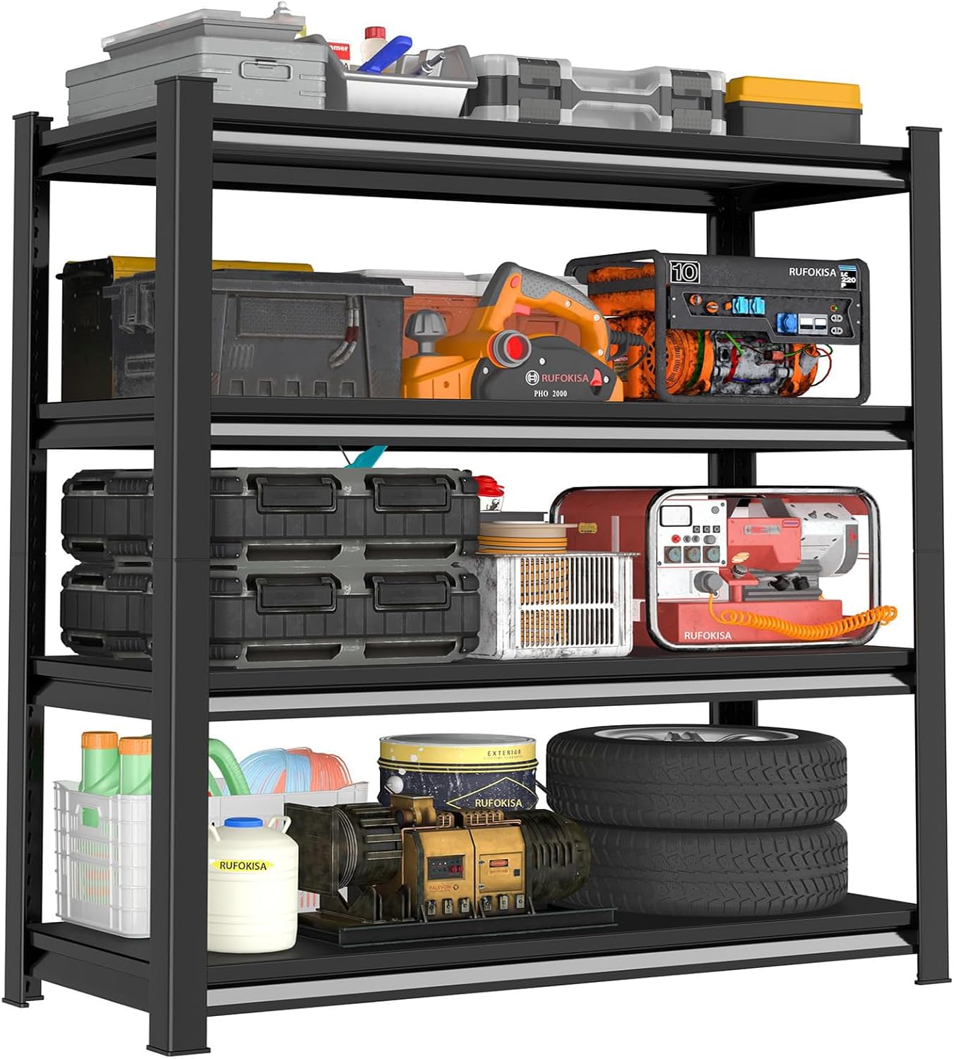 48" W Garage Shelving Heavy Duty, 2200LBS Loads Adjustable Garage Storage Shelves,4-Tier Metal Storage Racks and