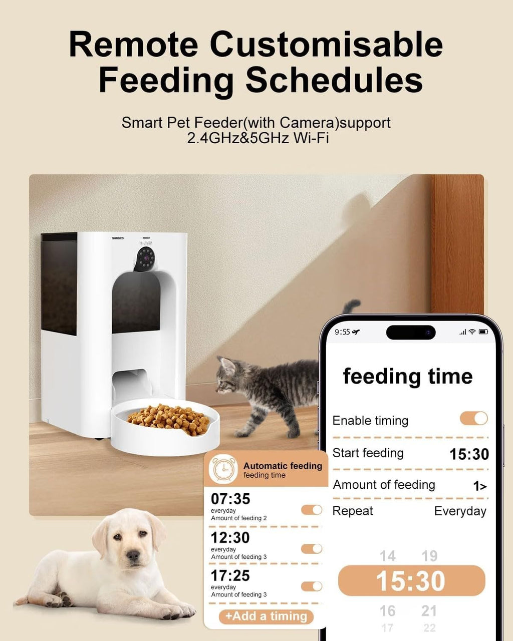 Automatic Cat Feeder with Camera, 2K HD Video & Night Vision, 5G/2.4G WiFi