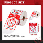 4 Rolls 3" x 4" 2000 Labels Do Not Stack Stickers, Heavy Duty Warning Labels for Shipping Boxes, Fragile Packages &