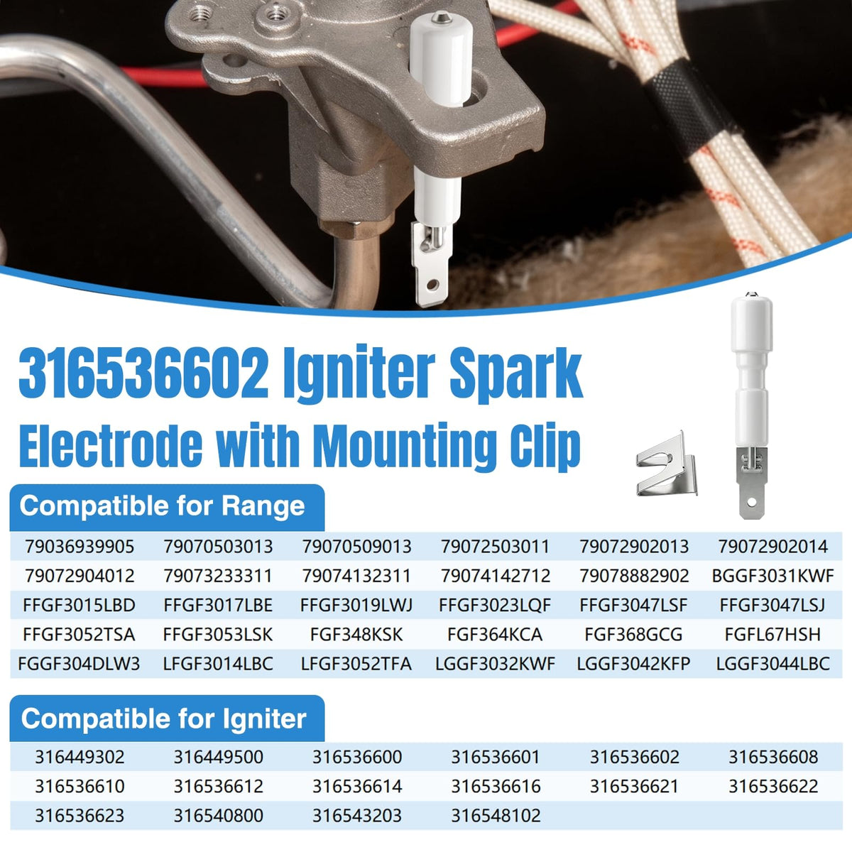 316536602 316536600 Igniter Spark Electrode Replace for Frigidaire Range