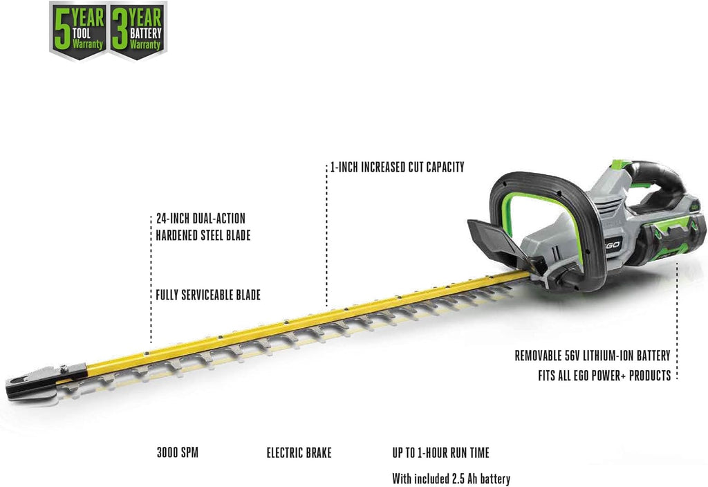 Hedge Trimmer Cordless, Electric Hedge Trimmer 24", Includes 56V 2.5Ah Battery and Charger - HT2411