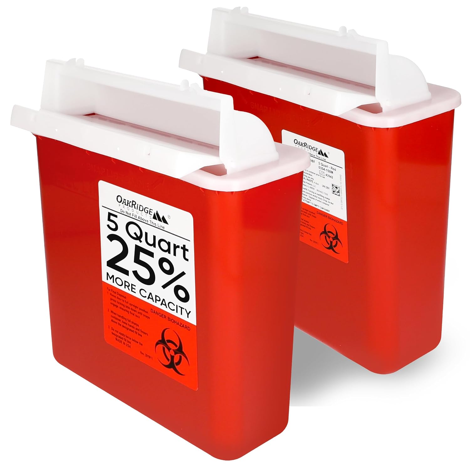 Sharps Container for Home Use and Professional 5 Quart (2-Pack), Biohazard Needle and Syringe Disposal, Mailbox Style