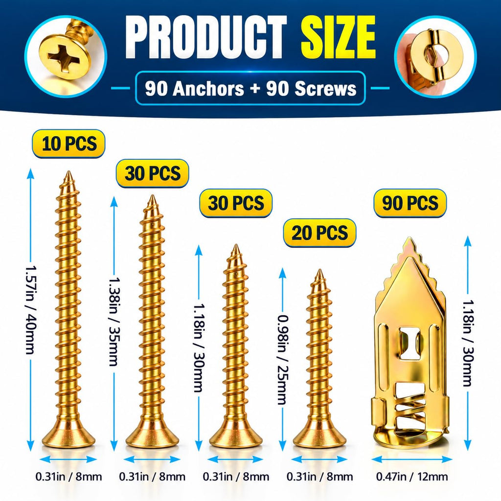 180Pcs Self Drilling Drywall Anchors with Screws Kit, Wall Anchors