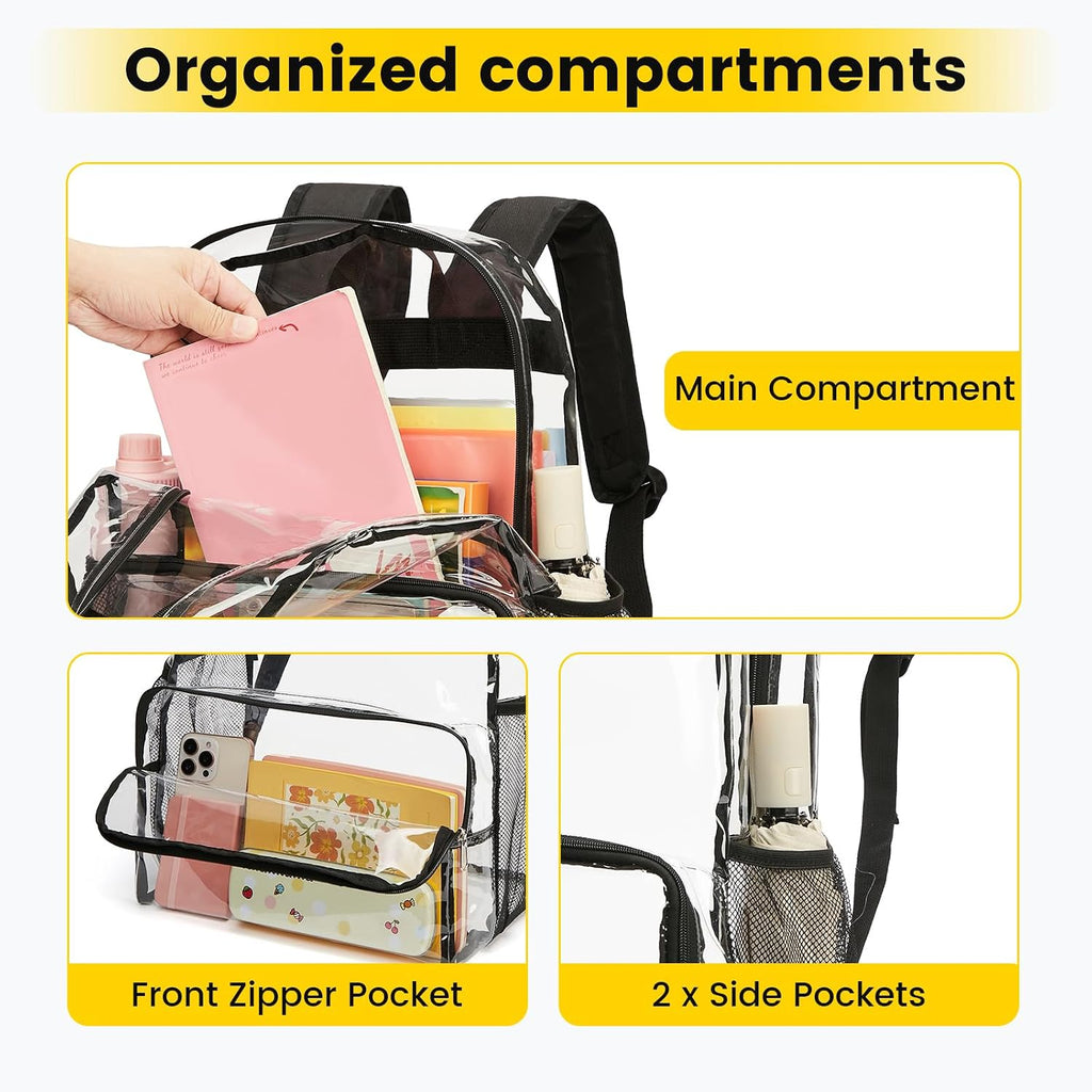 Clear Backpack for Girls and Boys, Large Clear Bookbag | Lightweight See Through Backpacks for School, Reinforced