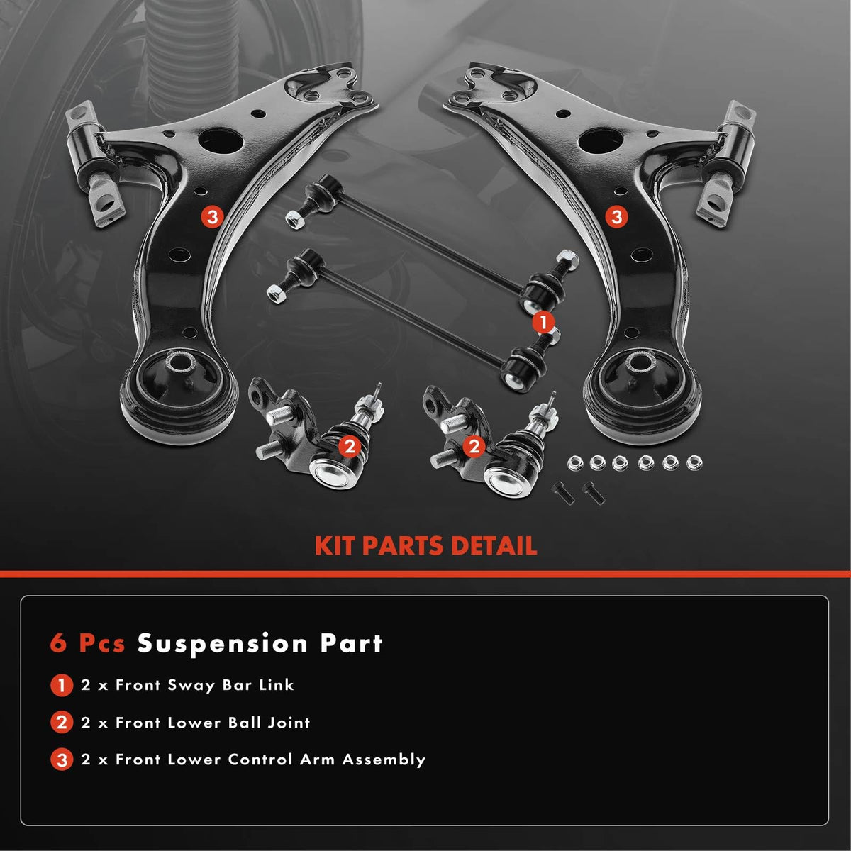 A-Premium 6Pcs Front Suspension Kit, Lower Control Arm, Sway Bar Link