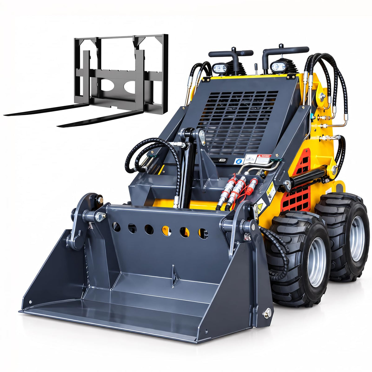 Mini Skid Steer Loader 24HP Wheeled Compact Skid Steer with 4-in-1 Bucket