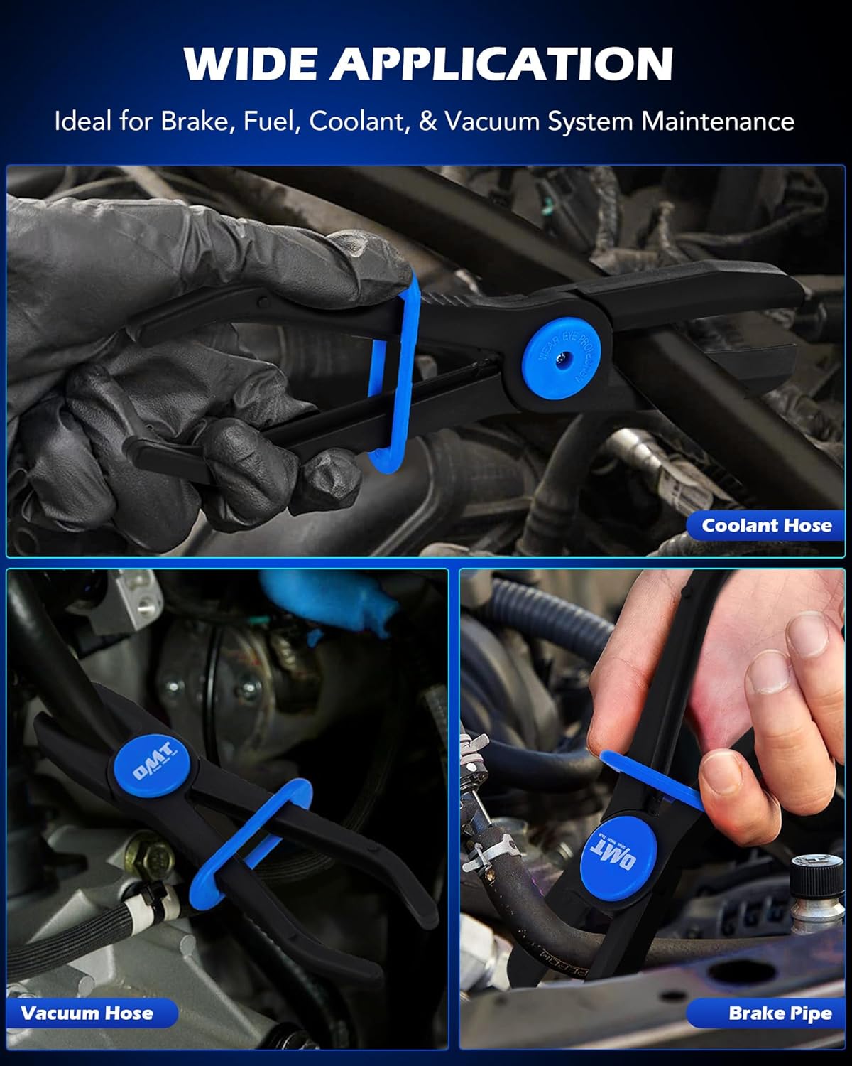 Hose Pinch Off Pliers, 3 Piece Long Reach Hose Clamp Pliers Set for Flexible Hoses Brake Coolant Radiator Vacuum Fuel