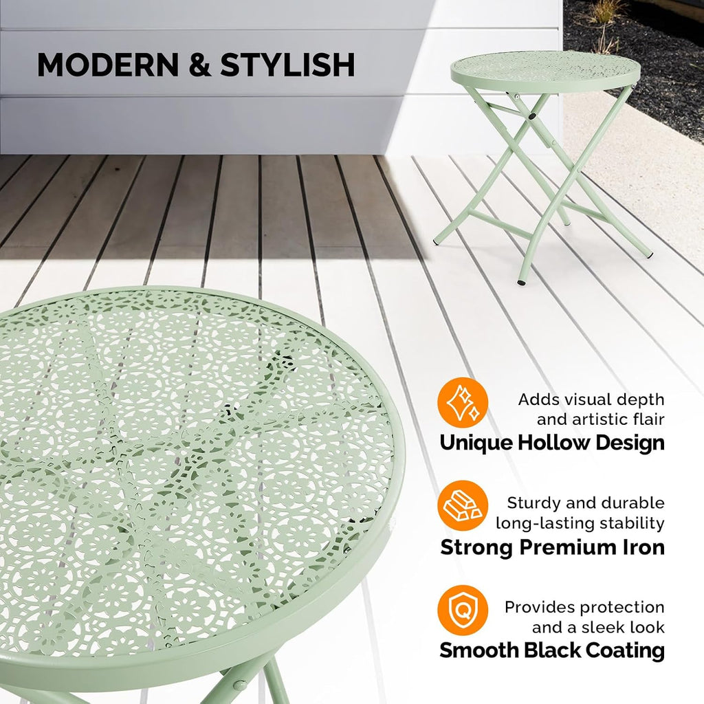 Outdoor Folding Side Table with Chic Hollow Pattern and Durable, Rust-Resistant Coated Iron Patio Bistro Table