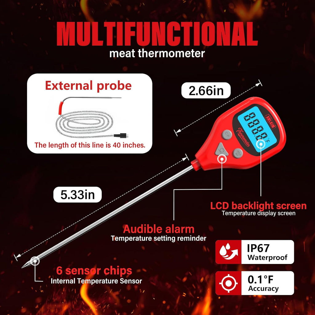 Dual Probe Meat Thermometer, Instant Read + Oven Probe Alarm, USB-C