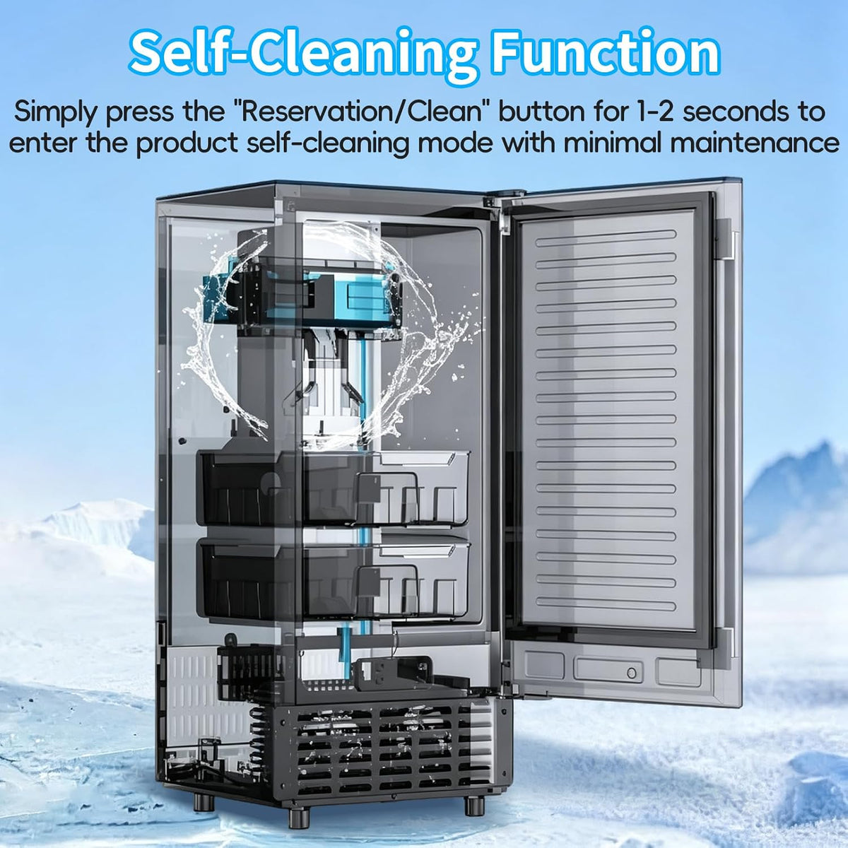 100Lbs/24H Commercial Ice Maker, 30Lbs Storage with Self-Cleaning