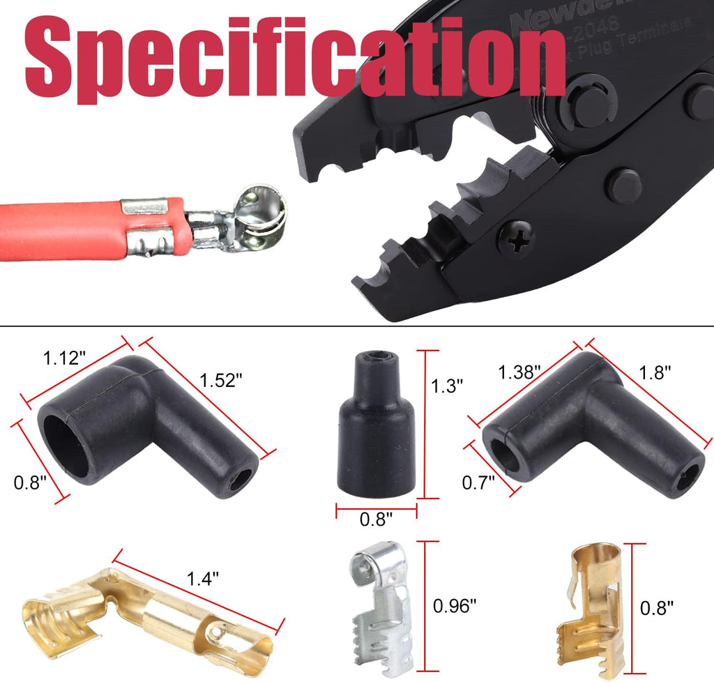 Ratchet Spark Plug Wire Crimper Set, Newdeli 25Pcs Spark Plug Crimping Tool and 180 Degree/90 Degree/Straight Spark Plug Coil Terminals Boots Set for Crimping and Stripping Spark Plug Ignition Wire