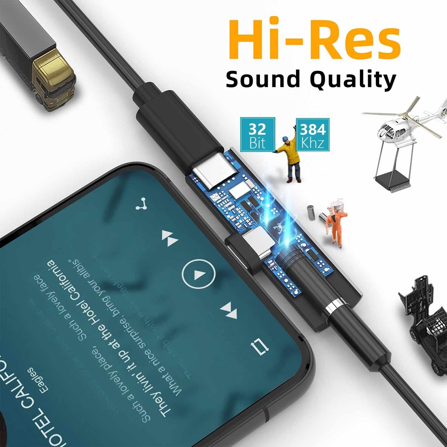 USB C Headphone Adapter , 2 in 1 USB C to 3.5mm Headphone Jack HiFi DAC | 27W Fast Charging Dongle Adapter Compatible