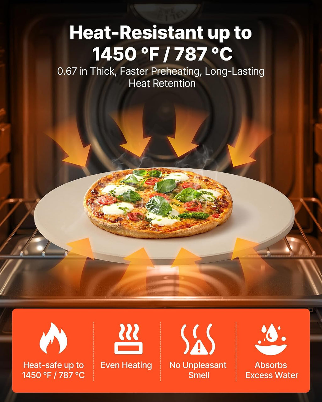 Pizza Stone, 16 in Round Pizza Stone, 0.67" Thick Extra Large Baking-Stone with Rack Stand, 1450℉ Heat-Resistant