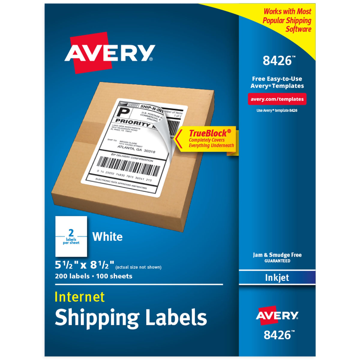 Printable Shipping Labels, 5.5" x 8.5" Customizable Stickers, White, 200 Blank Mailing Labels, Great for Mailing