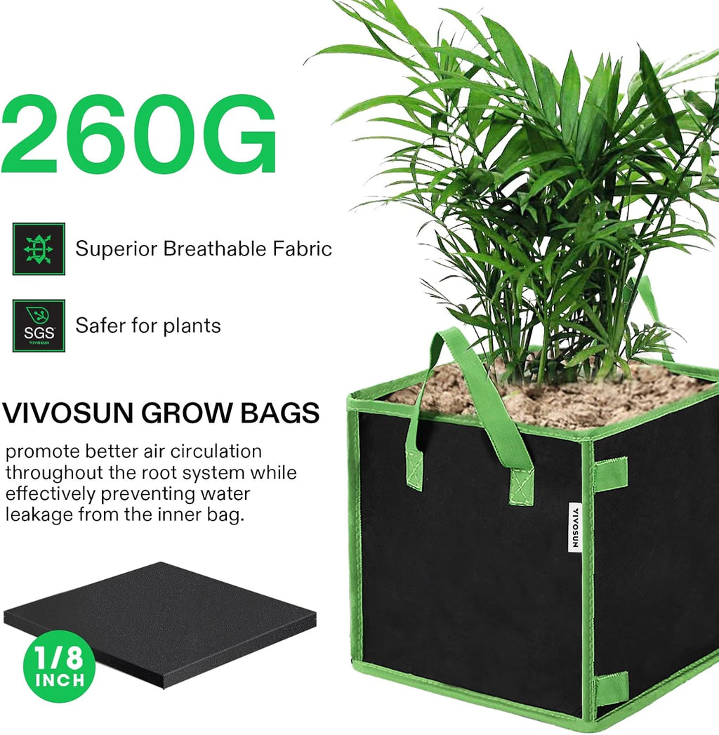 VIVOSUN 5 Pack 5 Gallon Square Grow Bags, Thick Nonwoven Cubic Fabric Pots with Handles for Indoor and Outdoor