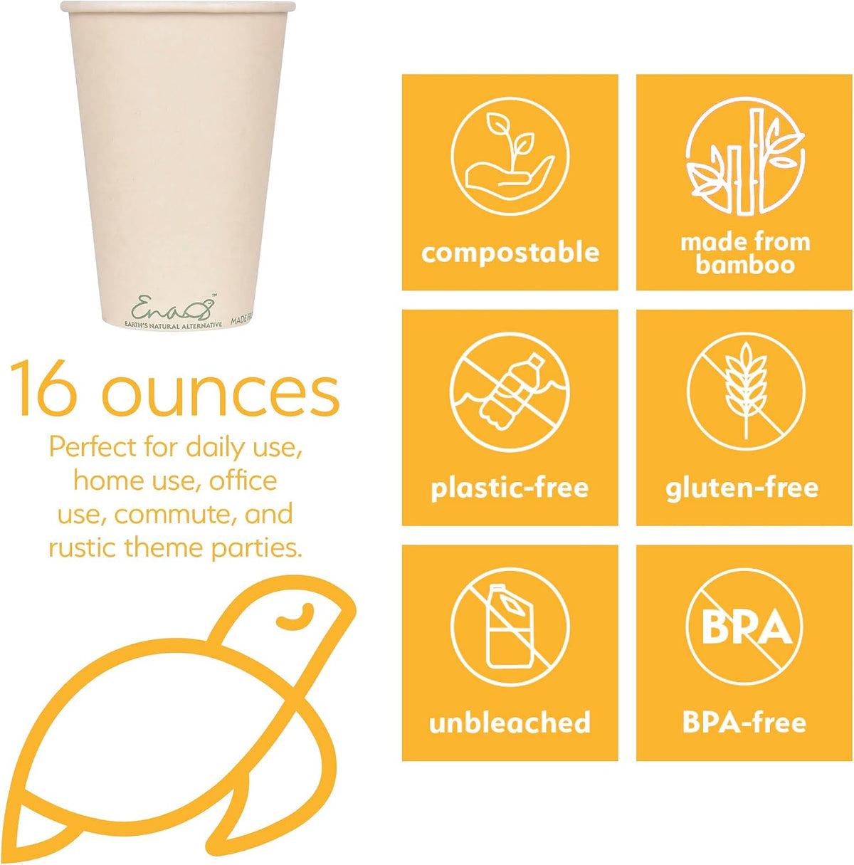 100% Compostable Disposable Coffee Cups with Lids [16oz 80 Set] Paper Cups Made from Unbleached Bamboo Fiber