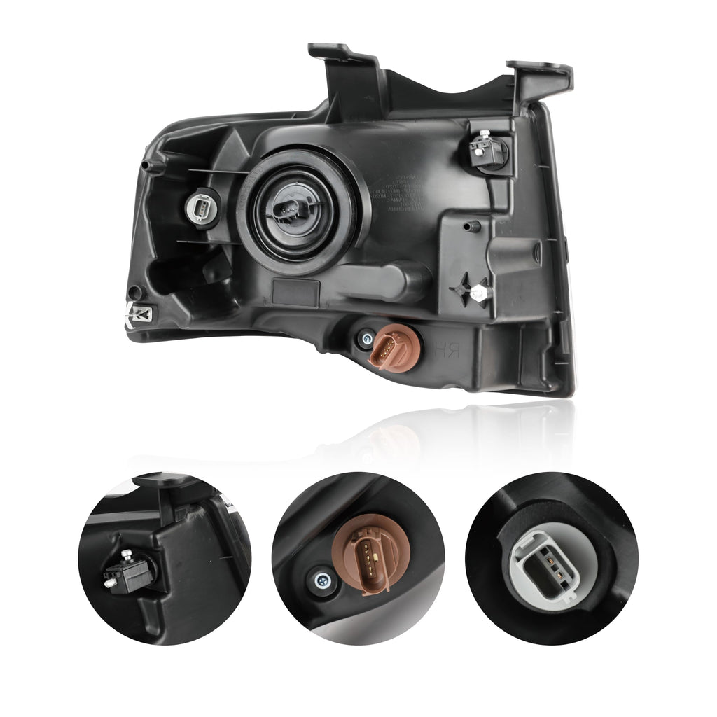 Pair Black Headlights Compatible with 2007-2014 Ford Expedition