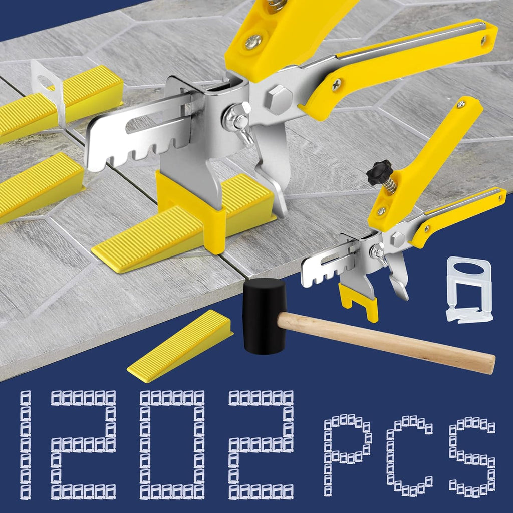Tile Leveling System with Tile Plier and Rubber Mallet Tile Leveler Tool | 1000 Piece Tile Spacers Clips and 200
