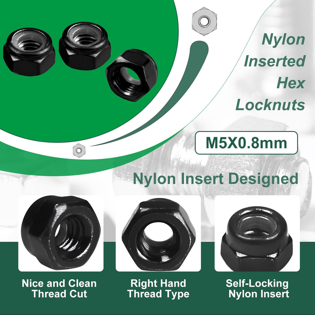 M5x0.8mm Locknuts Nylon Inserted Carbon Steel 50PCS for 3D Printer