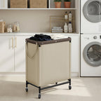 2 Section Laundry Hamper, 100L Tan Sorter Cart with Wheels