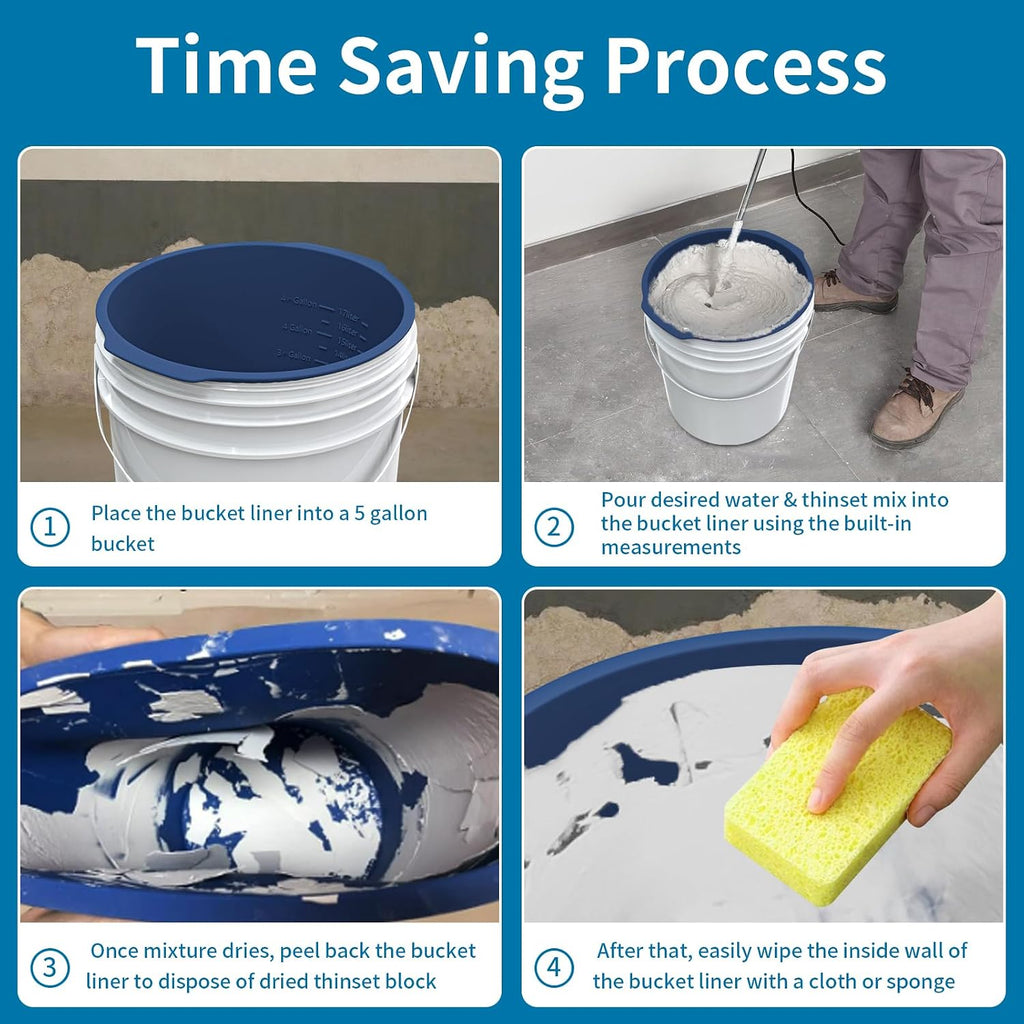 5 Gallon Bucket Liner Reusable Bucket Saver Liner with Measurements for Thinset, Mortar, Concrete Mixtures, Grout