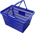 Stackable Plastic Shopping Baskets, Red and Blue, Easy-Grip Handles for Grocery, Retail, Liquor Stores, Home Use