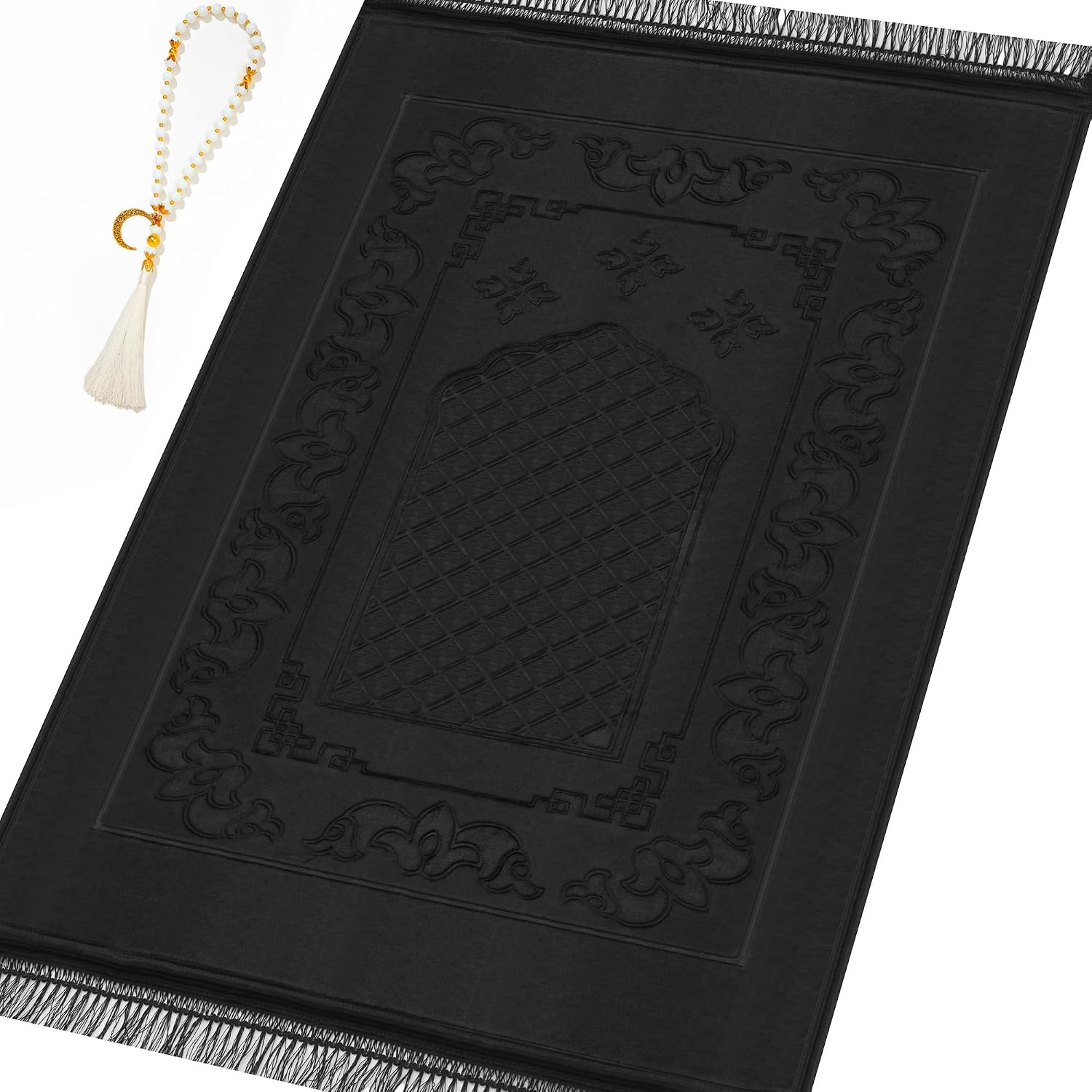 Muslim Prayer Rug with Tasbih Prayer Beads, Soft Large Prayer Matt Islam, Padded Islamic Prayer Mat Thick for Men and