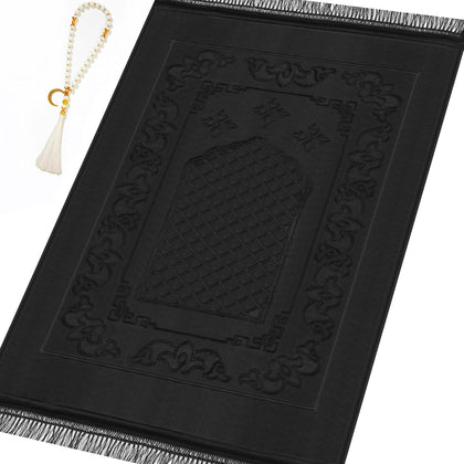 Muslim Prayer Rug with Tasbih Prayer Beads, Soft Large Prayer Matt Islam, Padded Islamic Prayer Mat Thick for Men and